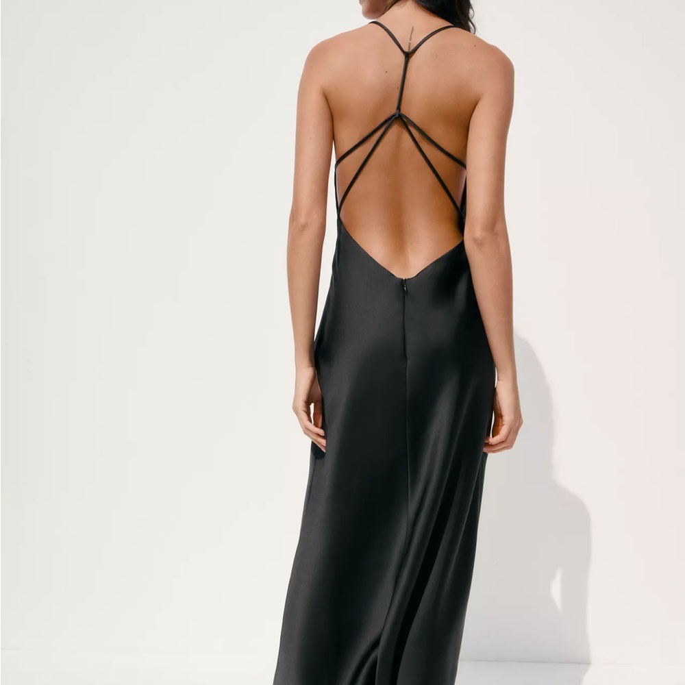 Zara Black Backless Satin Dress - Picture 6 of 7